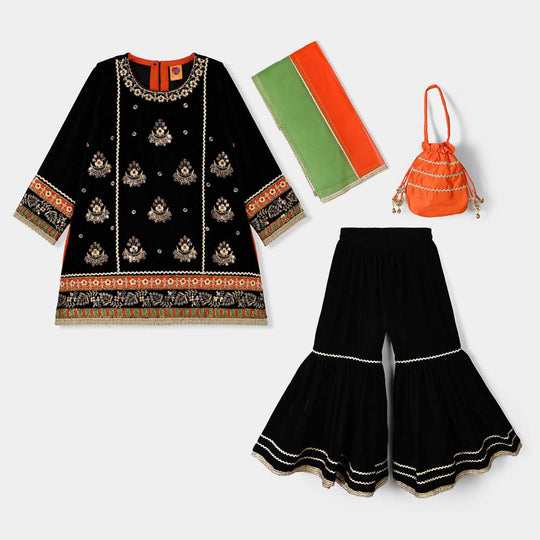 Girls Velvet 4Pcs Andaaz-BLACK
