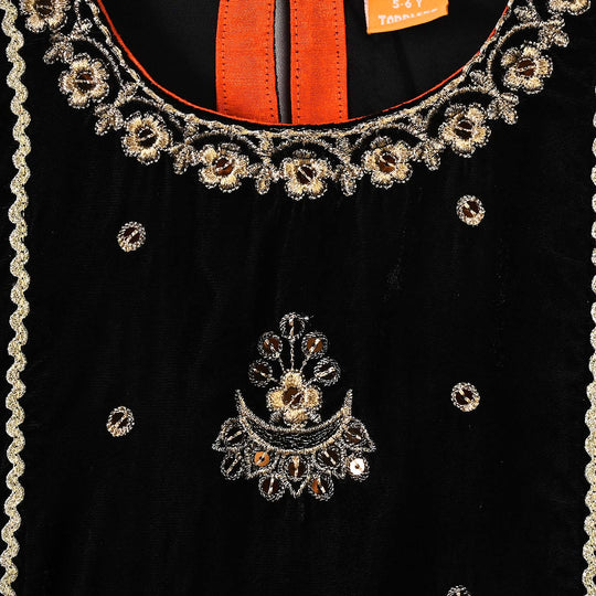Girls Velvet 4Pcs Andaaz-BLACK