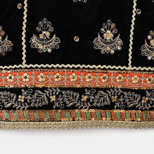 Girls Velvet 4Pcs Andaaz-BLACK