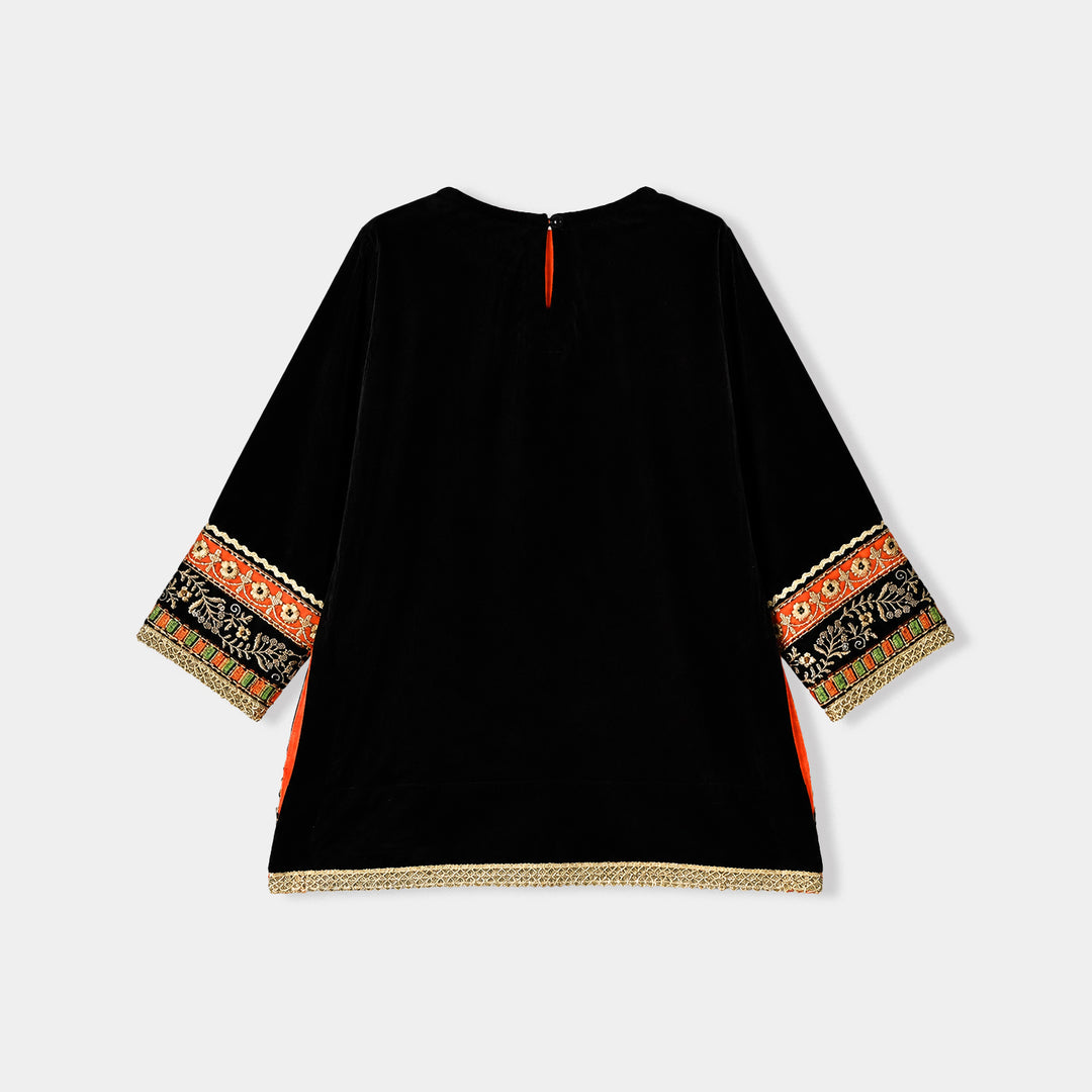 Girls Velvet 4Pcs Andaaz-BLACK