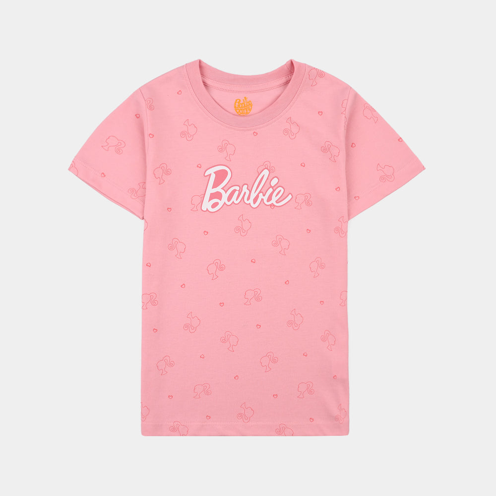 Girls Poly Cotton Jersey Night Suit Character- Pink