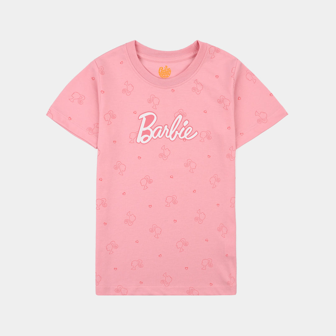 Girls Poly Cotton Jersey Night Suit Character- Pink