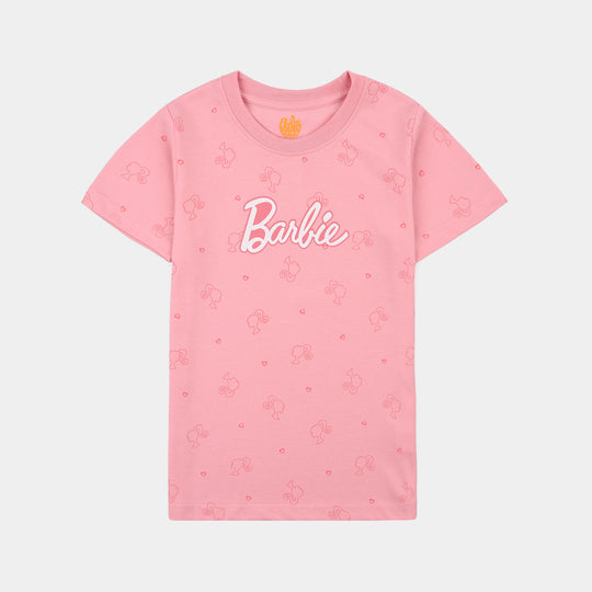 Girls Poly Cotton Jersey Night Suit Character- Pink