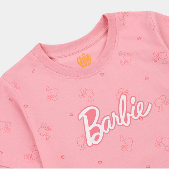 Girls Poly Cotton Jersey Night Suit Character- Pink