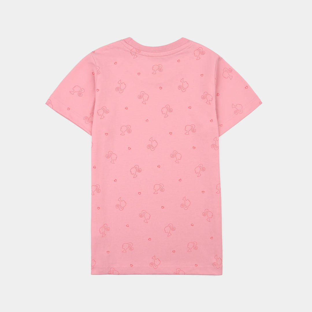 Girls Poly Cotton Jersey Night Suit Character- Pink