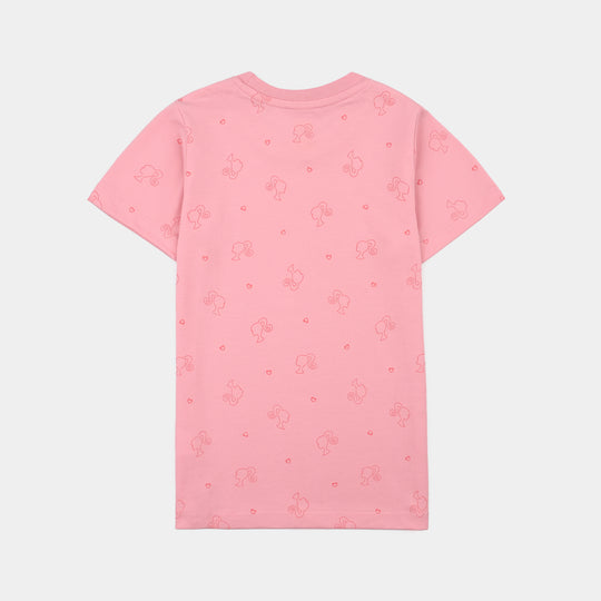 Girls Poly Cotton Jersey Night Suit Character- Pink