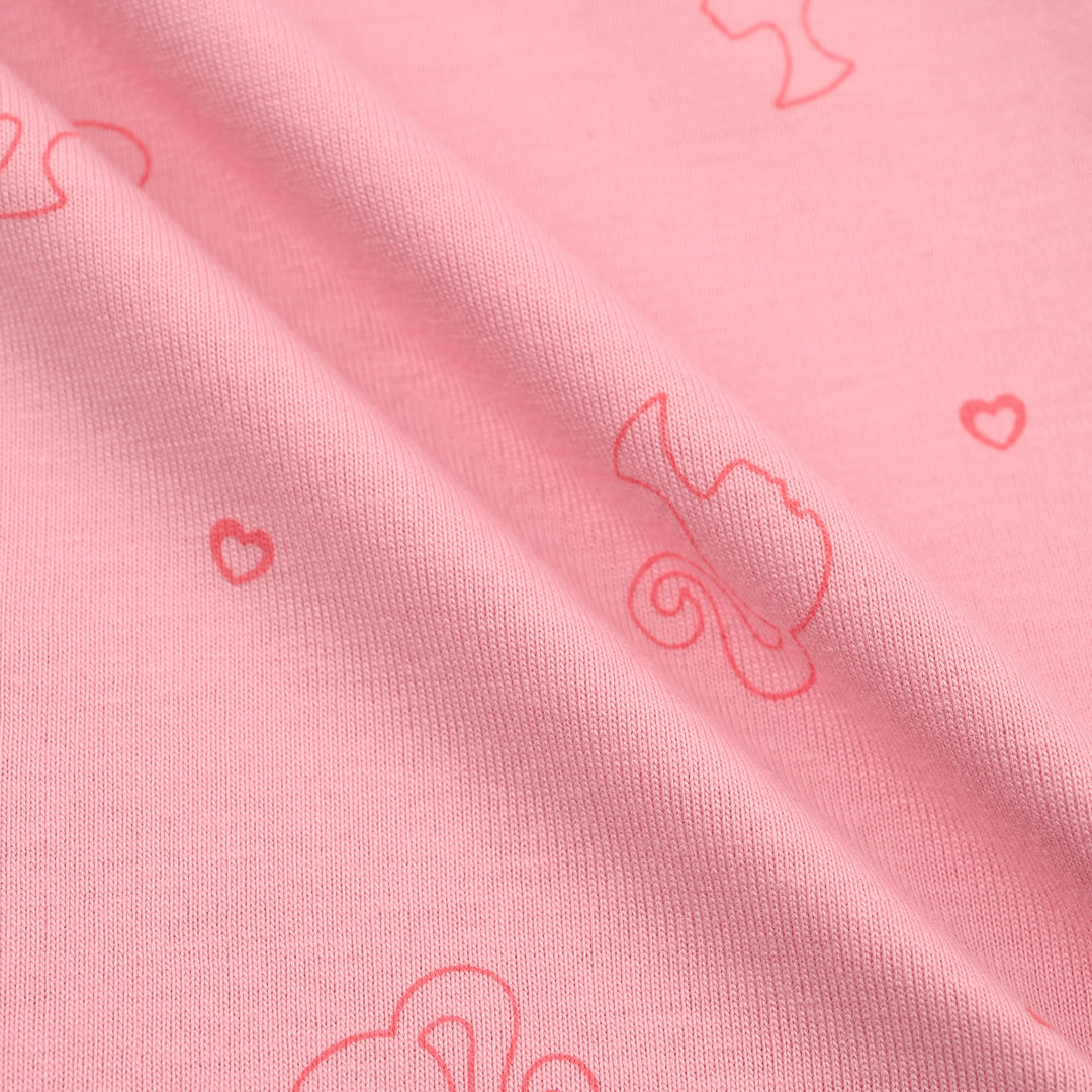 Girls Poly Cotton Jersey Night Suit Character- Pink