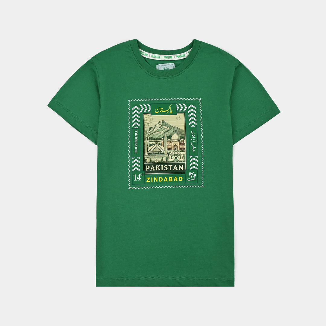 Boys Cotton Jersey T-Shirt One Pakistan's Landmark – Green