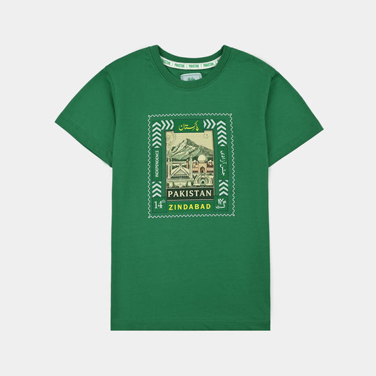 Boys Cotton Jersey T-Shirt One Pakistan's Landmark – Green