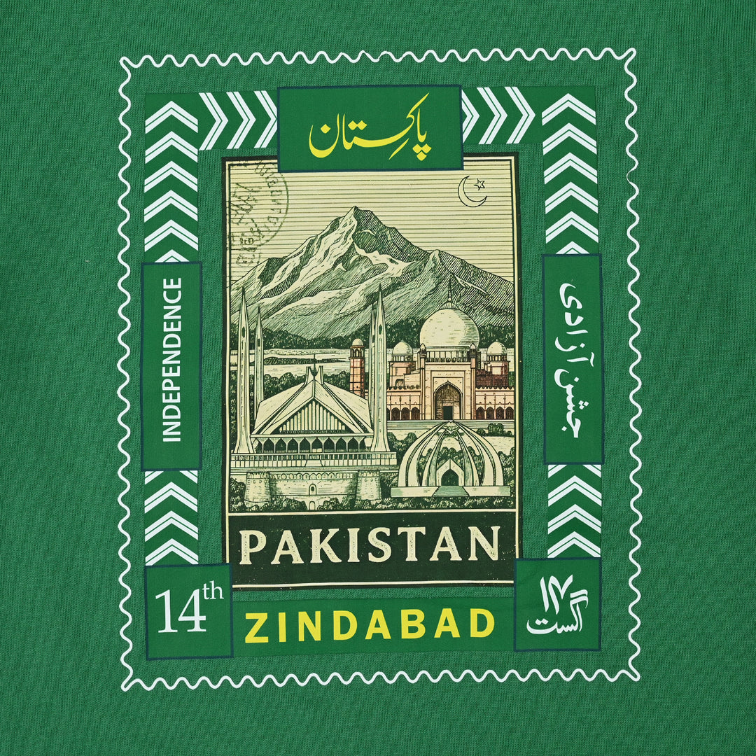 Boys Cotton Jersey T-Shirt One Pakistan's Landmark – Green