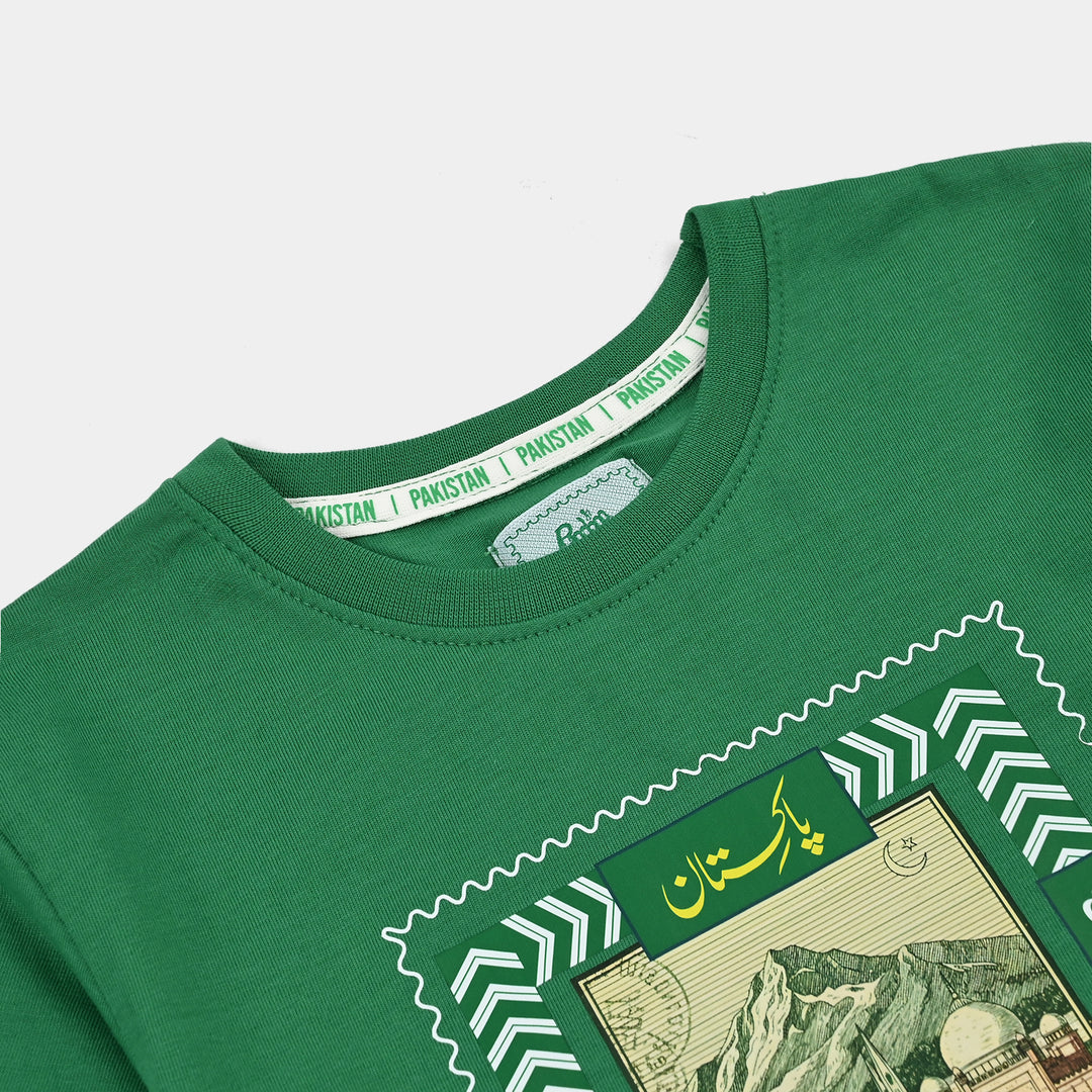 Boys Cotton Jersey T-Shirt One Pakistan's Landmark – Green