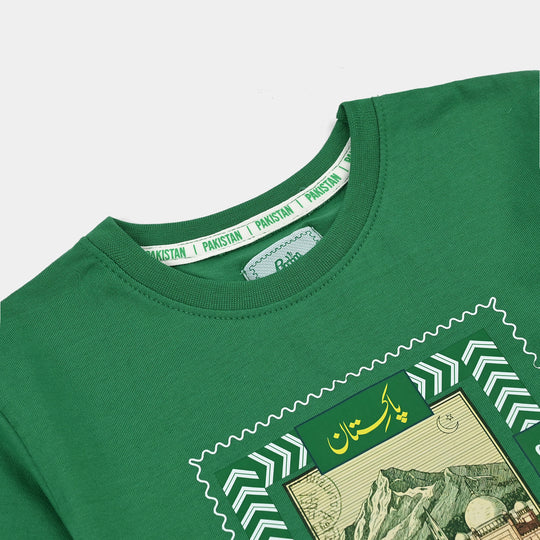 Boys Cotton Jersey T-Shirt One Pakistan's Landmark – Green