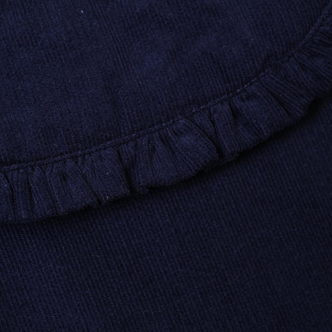 Girls Corduroy Emb Casual Frock Carbon - Navy Blue
