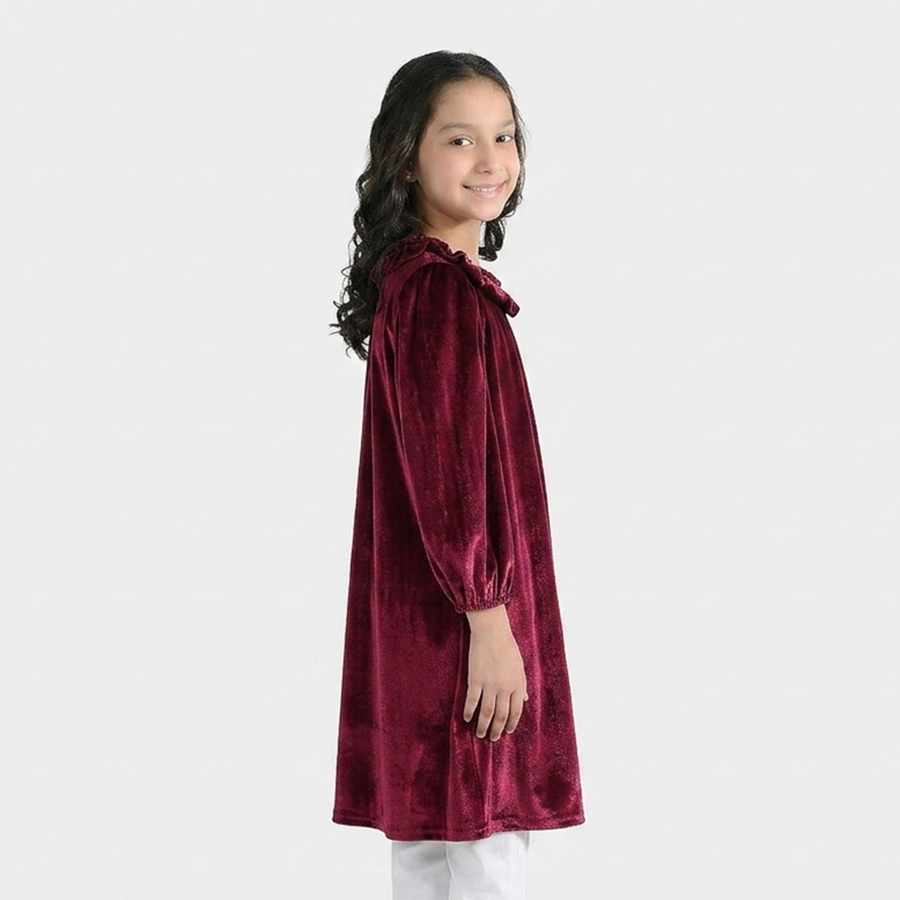 Girls Velvet Casual Frock Dream - Maroon