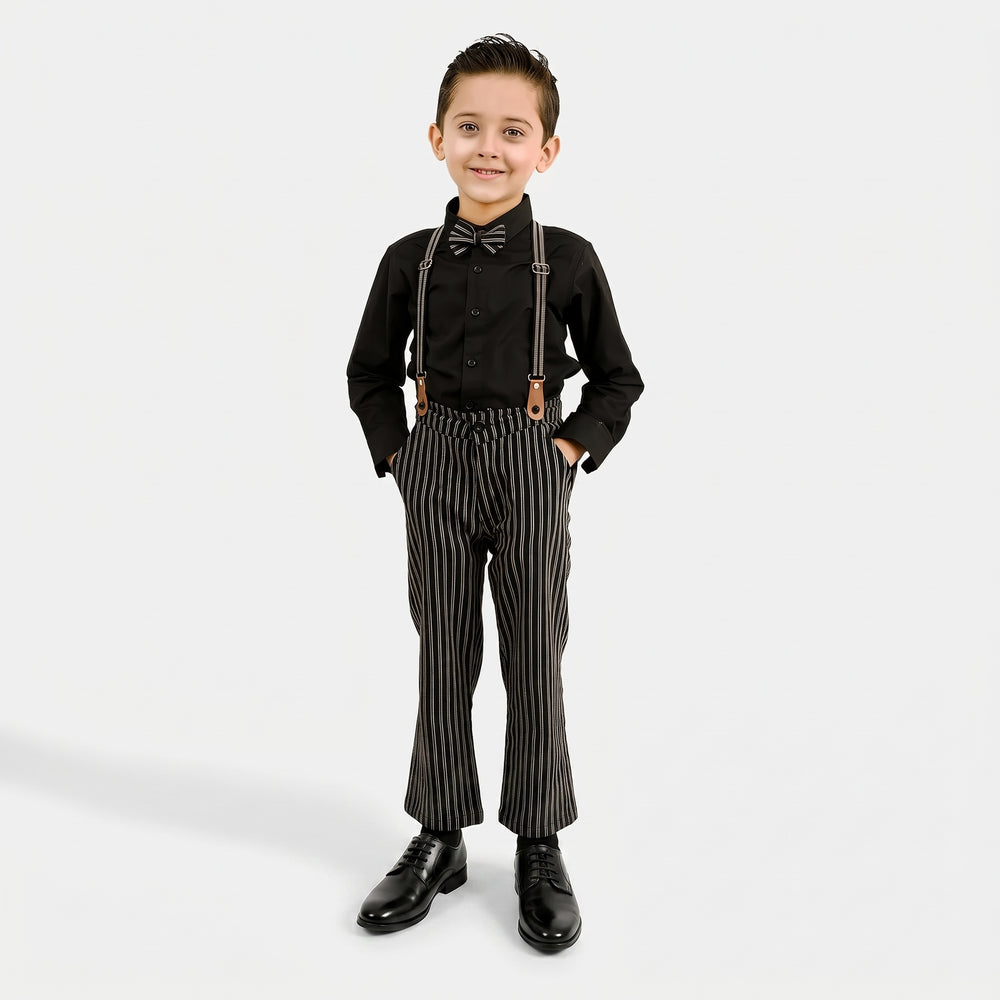 Boys Yarn Dyed 2PC Suit-Linear - BLACK
