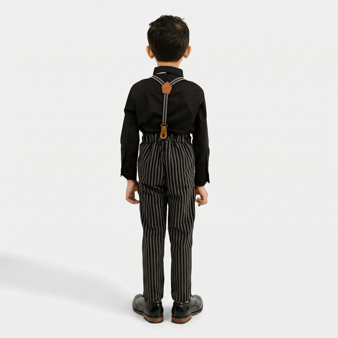 Boys Yarn Dyed 2PC Suit-Linear - BLACK
