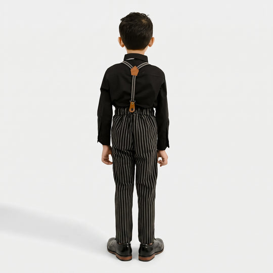 Boys Yarn Dyed 2PC Suit-Linear - BLACK