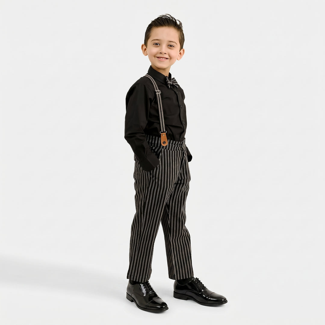 Boys Yarn Dyed 2PC Suit-Linear - BLACK