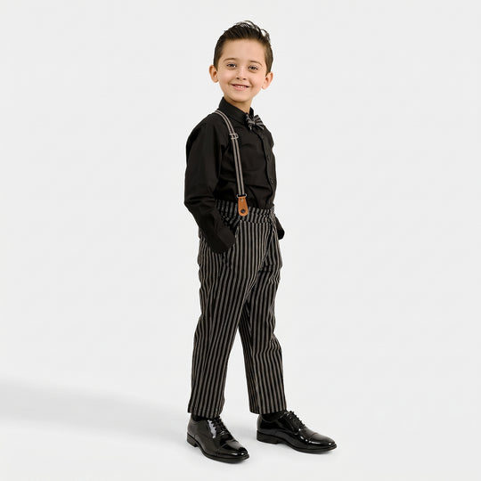 Boys Yarn Dyed 2PC Suit-Linear - BLACK