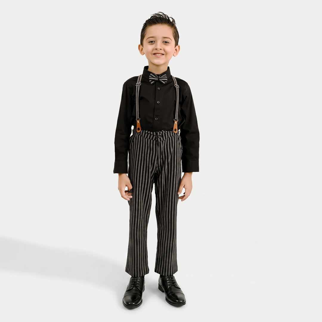 Boys Yarn Dyed 2PC Suit-Linear - BLACK
