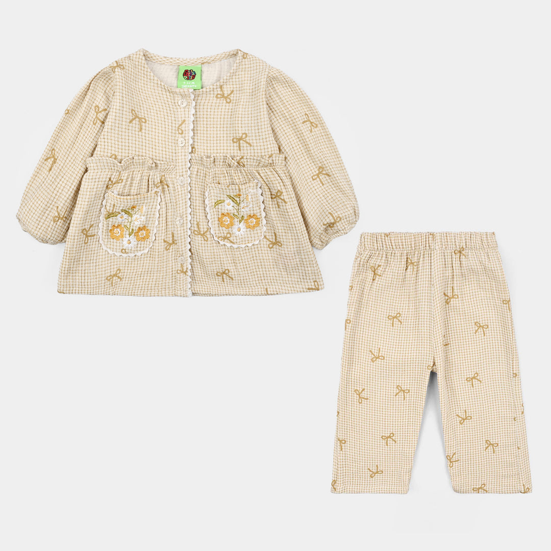 Infant Girls Gauze 2 Pc Suit - Mustard Bouquet - Off White