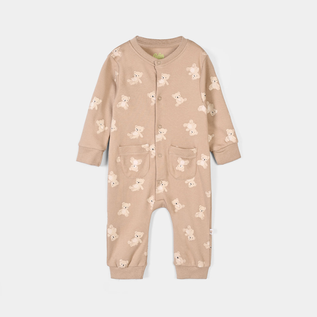 Infant Boys Cotton Interlock Knitted Romper Teddy-Brown