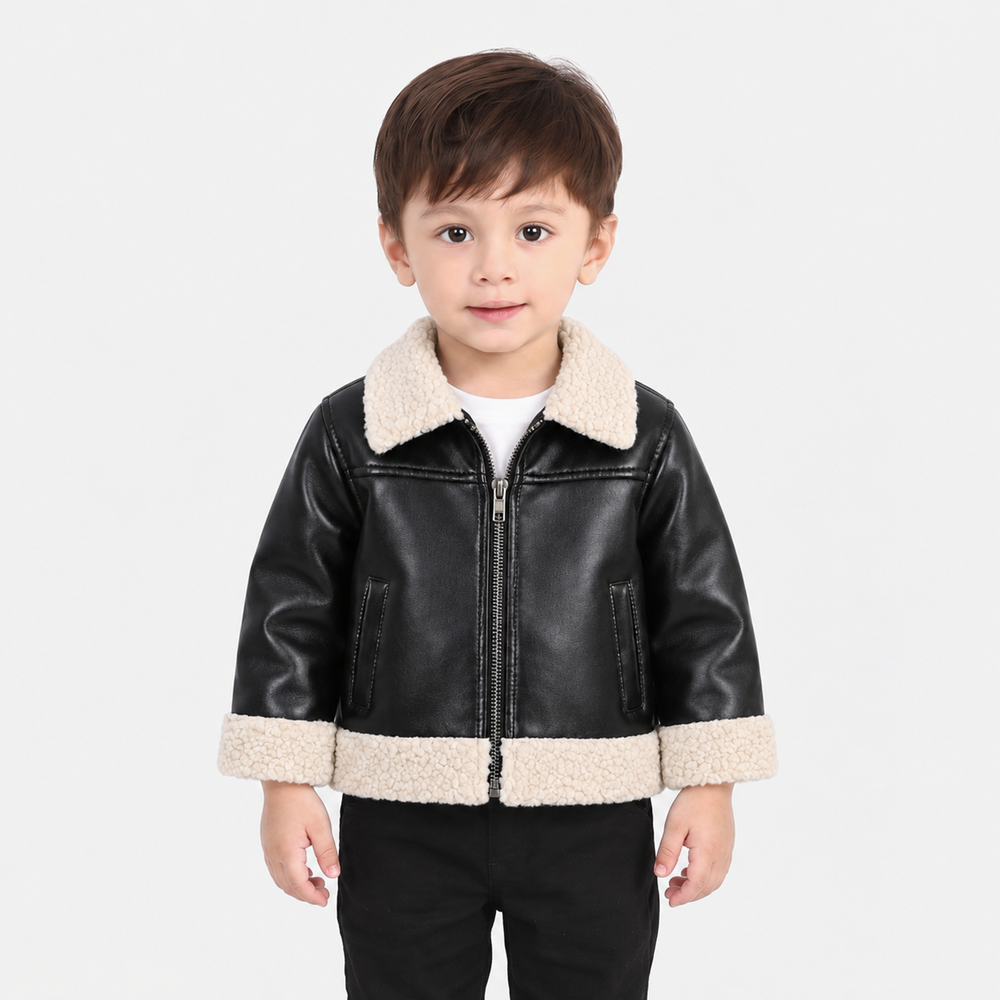 Infant Boys PU Jacket Sherpa-BLACK