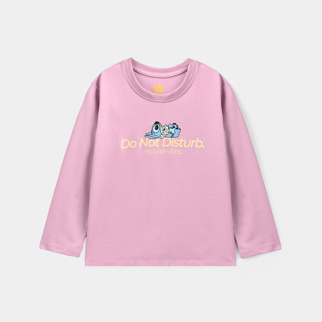 Girls Poly Cotton Jersey Night Suit Do not Disturb-Purple
