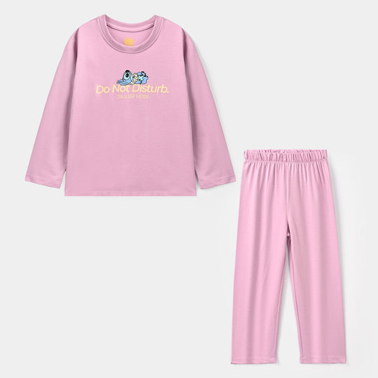 Girls Poly Cotton Jersey Night Suit Do not Disturb-Purple