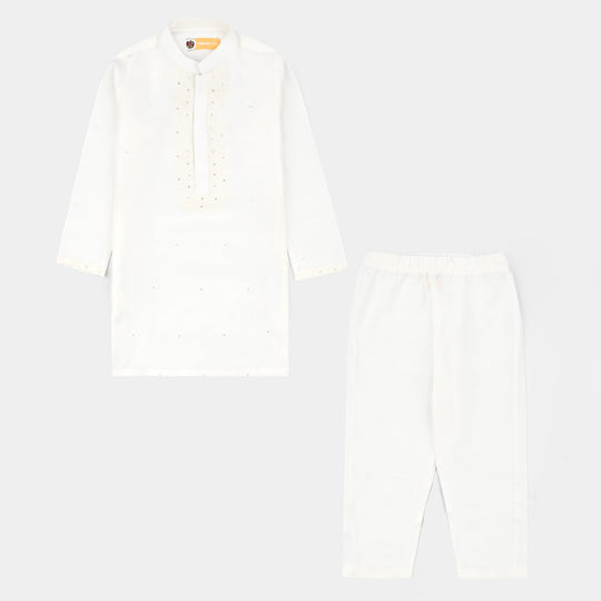 Boys Poly Cotton 2Piece Suit (Chamak) - White