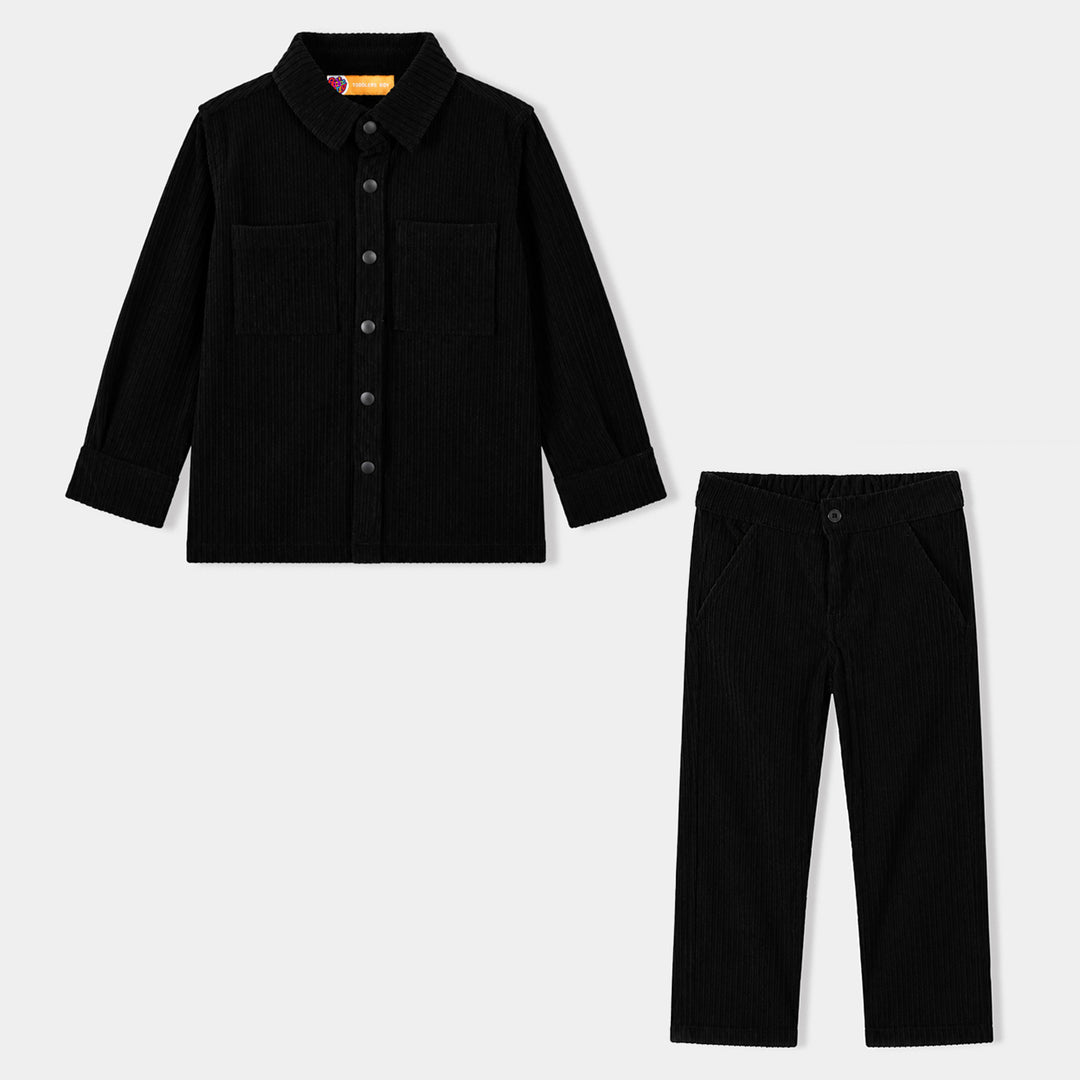 Boys Corduroy Woven Suit-Black