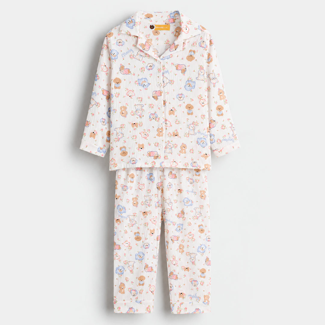 Girls Linen Viscose Nightwear - Friends - White
