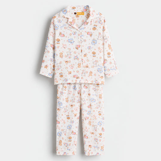 Girls Linen Viscose Nightwear - Friends - White