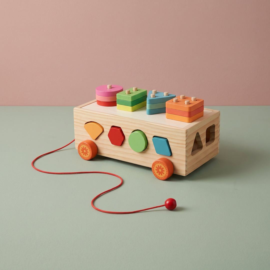 Educational Wooden Toy Shape Matching Trailer