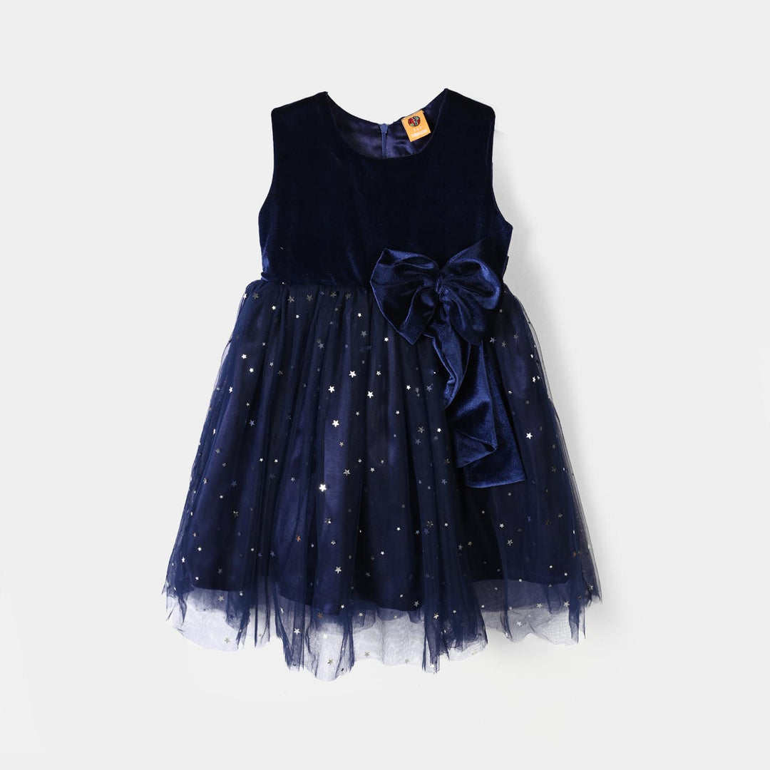 Girls Velvet Fancy Frock-Decent - NAVY