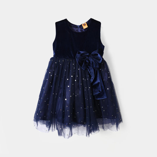 Girls Velvet Fancy Frock-Decent - NAVY