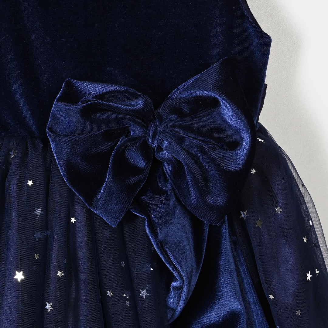 Girls Velvet Fancy Frock-Decent - NAVY