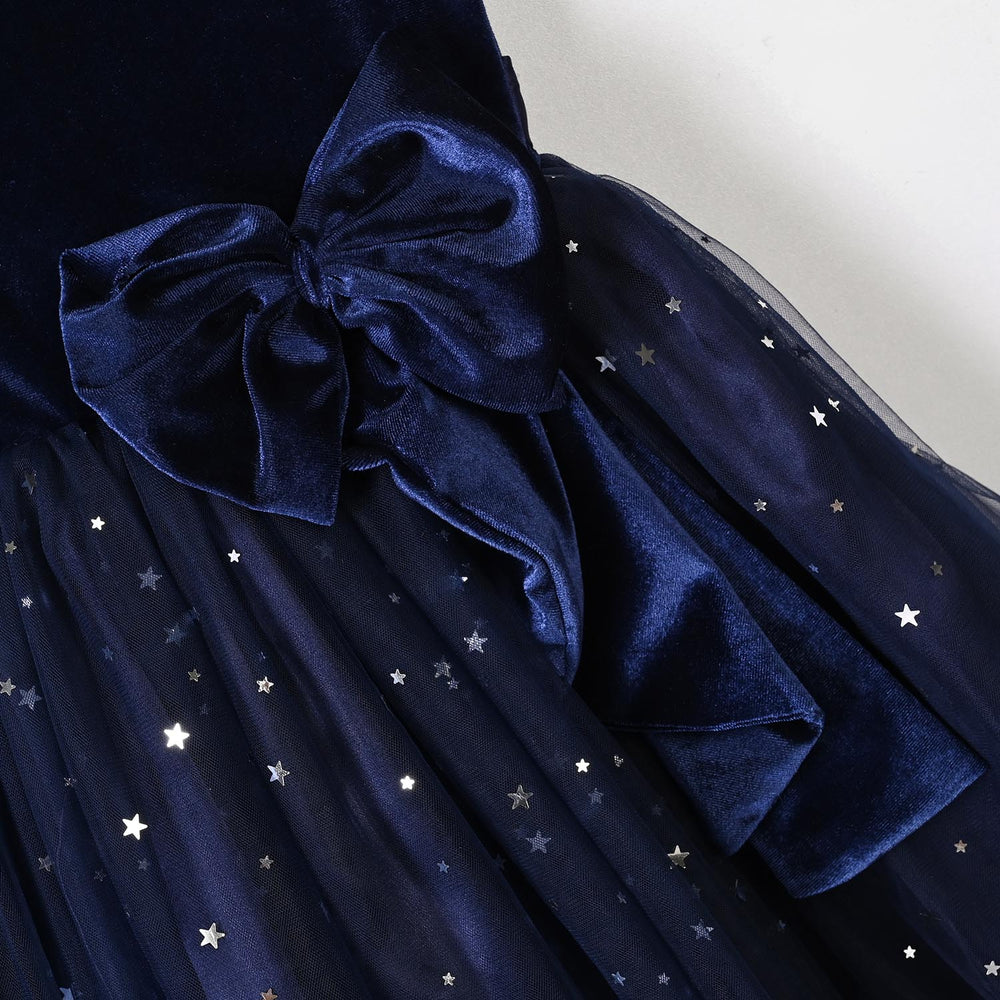 Girls Velvet Fancy Frock-Decent - NAVY
