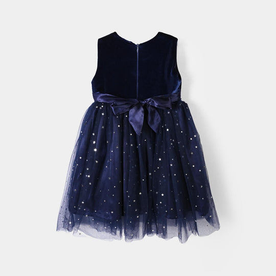 Girls Velvet Fancy Frock-Decent - NAVY