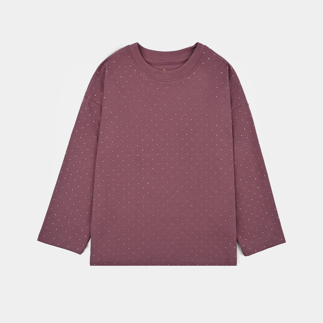 Girls Lycra Jersey T-Shirt Silver Studs - Purple