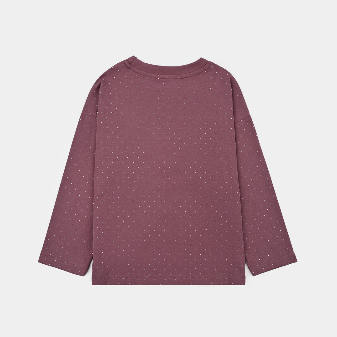 Girls Lycra Jersey T-Shirt Silver Studs - Purple
