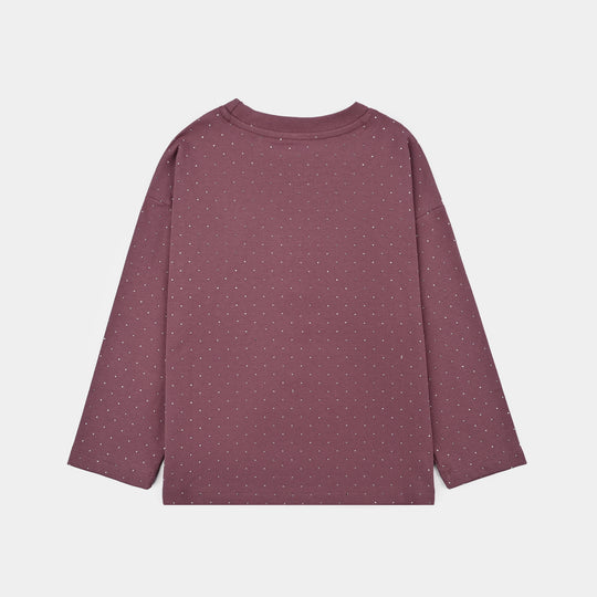 Girls Lycra Jersey T-Shirt Silver Studs - Purple