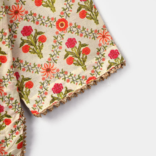 Infant Girls Cotton Printed 2Pcs Chamak - Cream