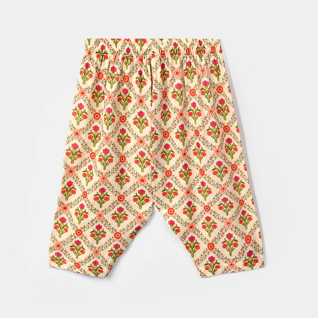 Infant Girls Cotton Printed 2Pcs Chamak - Cream