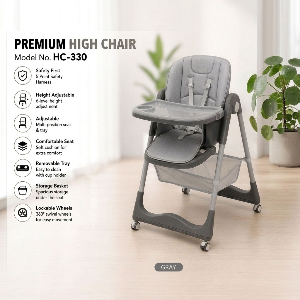 Multifunctional Baby High Chair with Wheels HC-330 Grey