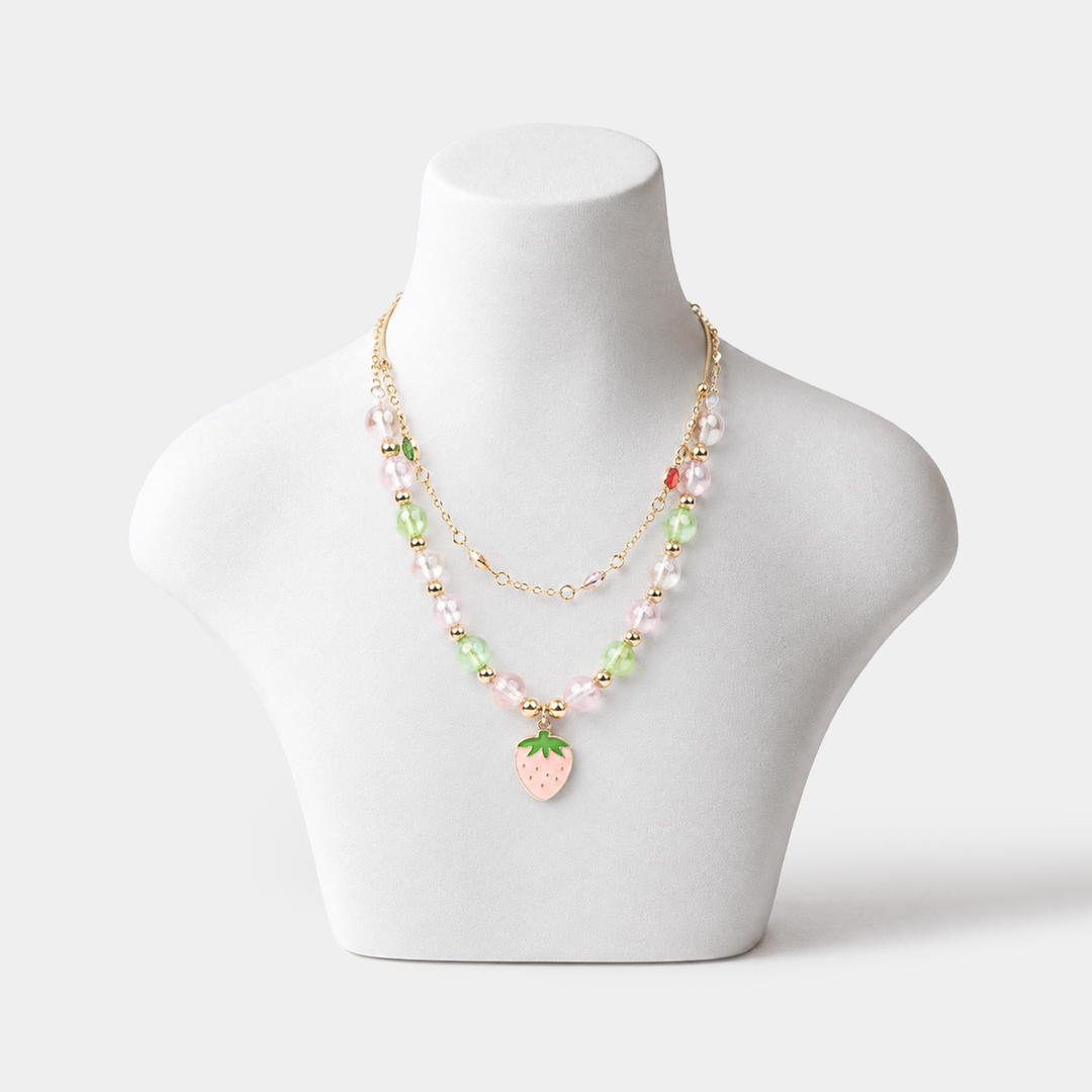 2-in-1 Chain Beads Strawberry Pendant Necklace