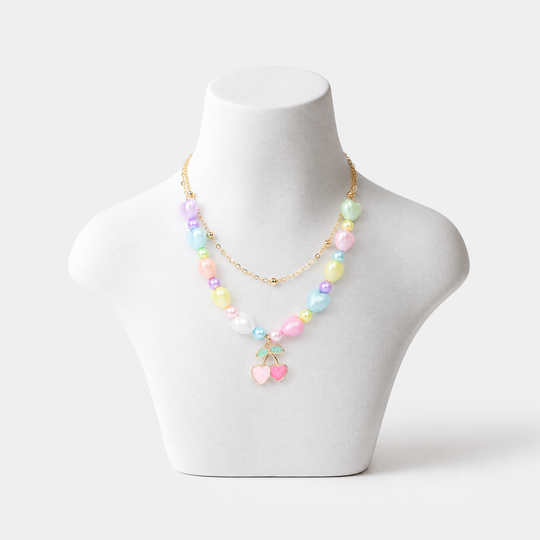 2-in-1 Chain Beads Pink Cherry Pendant Necklace