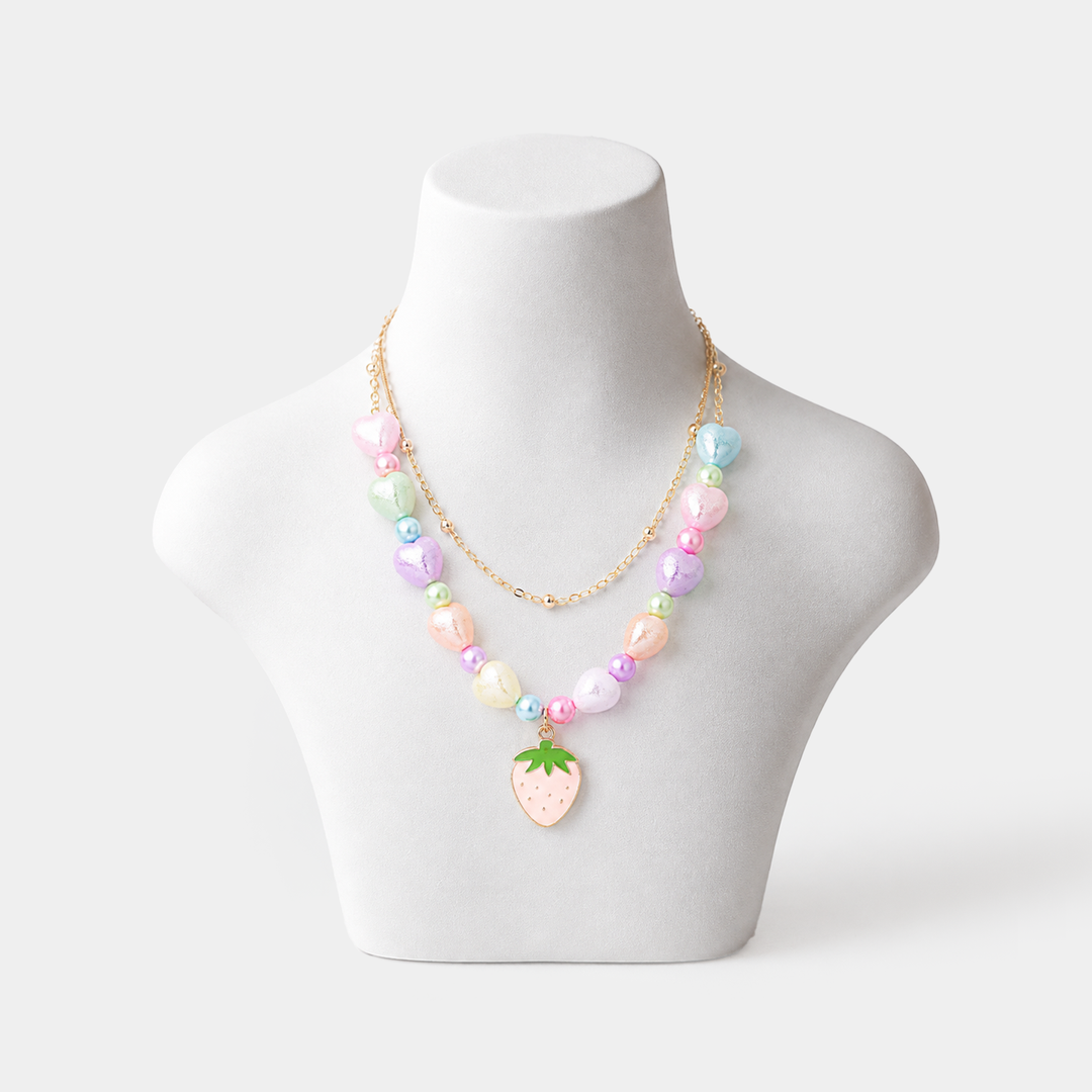 2-in-1 Chain Beads Strawberry Pendant Necklace
