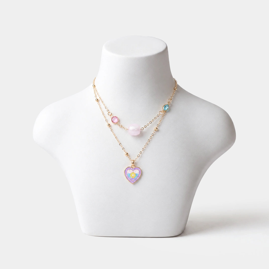2-in-1 Chain Beads Heart Pendant Necklace
