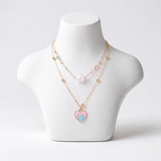 2-in-1 Chain Beads Heart Pendant Necklace